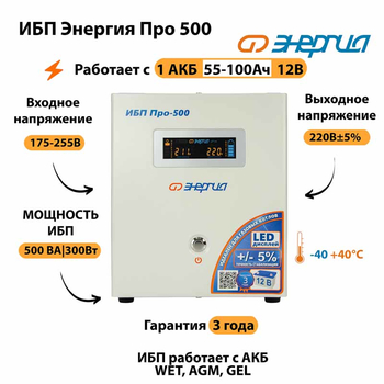 Энергия ИБП Про 500 12В - ИБП и АКБ - ИБП для котлов - omvolt.ru