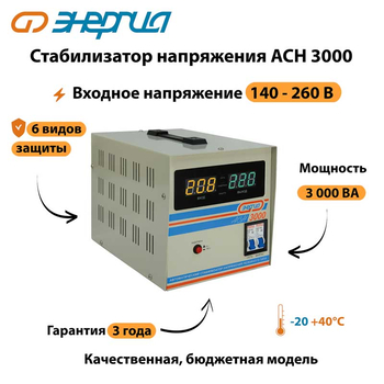 Однофазный стабилизатор напряжения Энергия АСН 3000 - Стабилизаторы напряжения - Однофазные стабилизаторы напряжения 220 Вольт - Энергия АСН - omvolt.ru